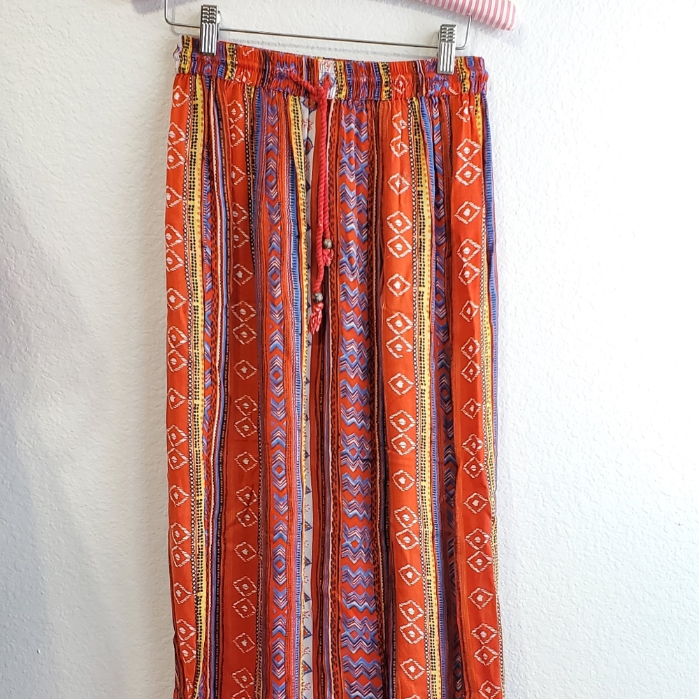 Patterned Red Maxi Skirt